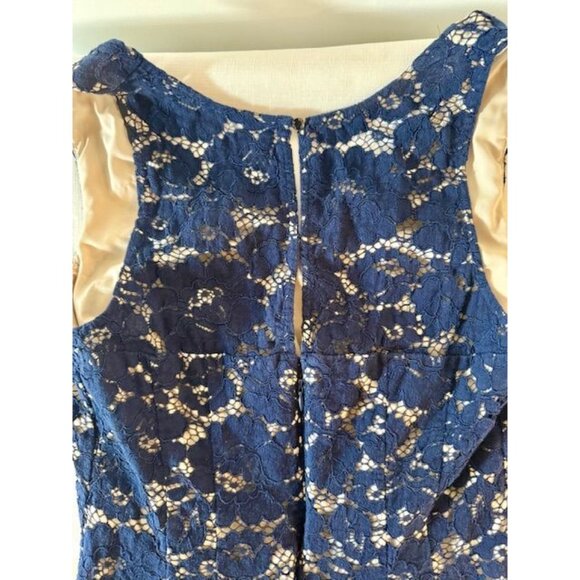 Navy Blue 10 Sleeveless Lace Dress Bodycon Romantic Holiday Party Sheer Glam - Picture 9 of 10